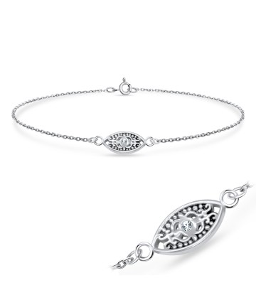 Ornamental CZ Silver Bracelet BRS-739